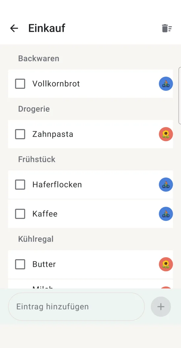 Famivo-App: Einkaufsliste nach Kategorien